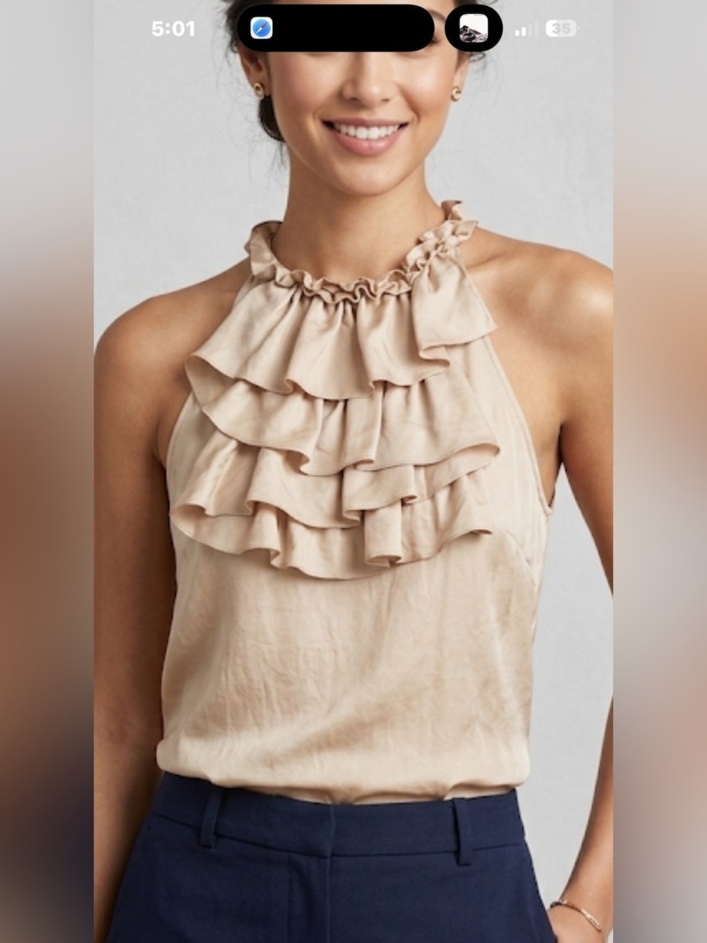Elena Solano Silk Ruffle Collar Halter Blouse Pinkish Tan Size Small -